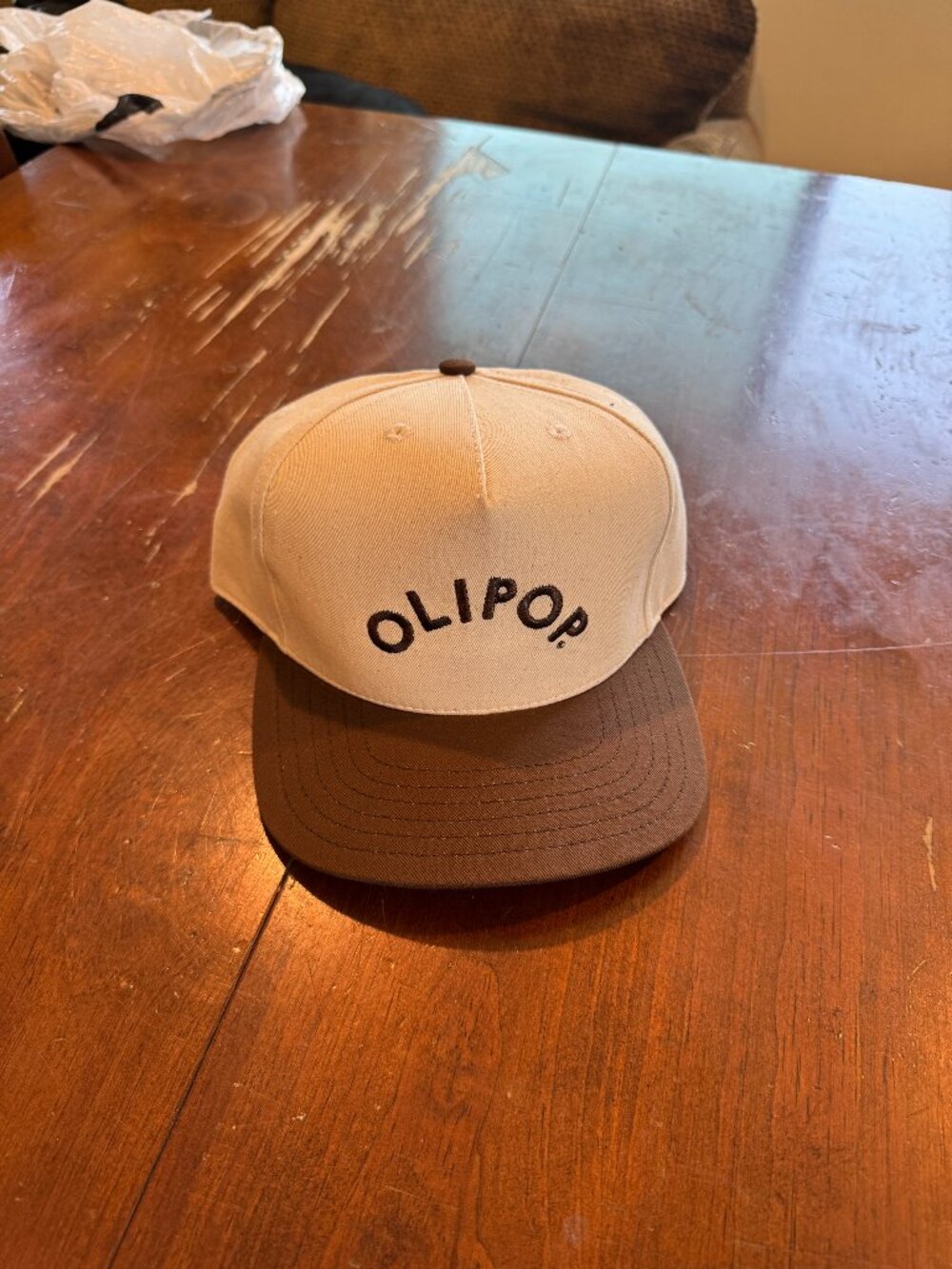 OLIPOP Snapback Hat, Cream and Brown